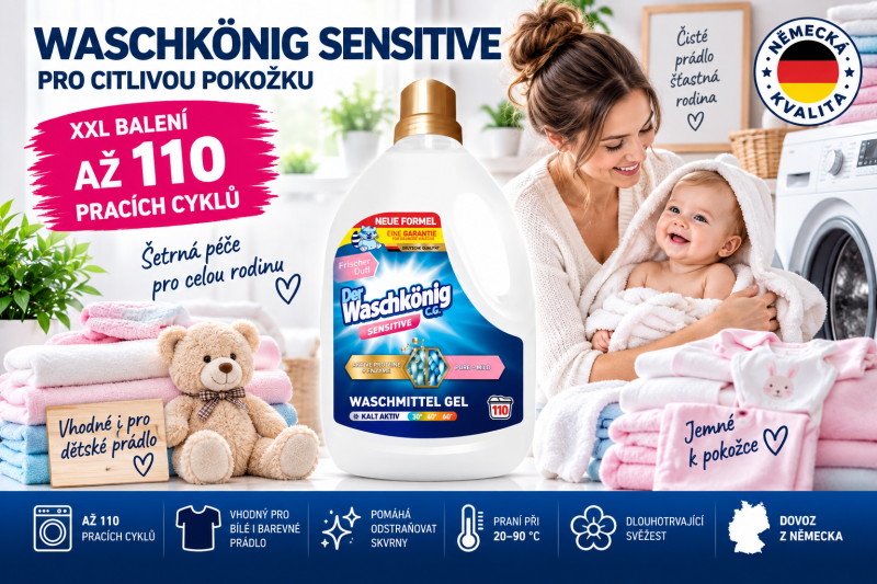Waschkönig Sensitive XXL – prací gel pro citlivou pokožku až na 110 praní